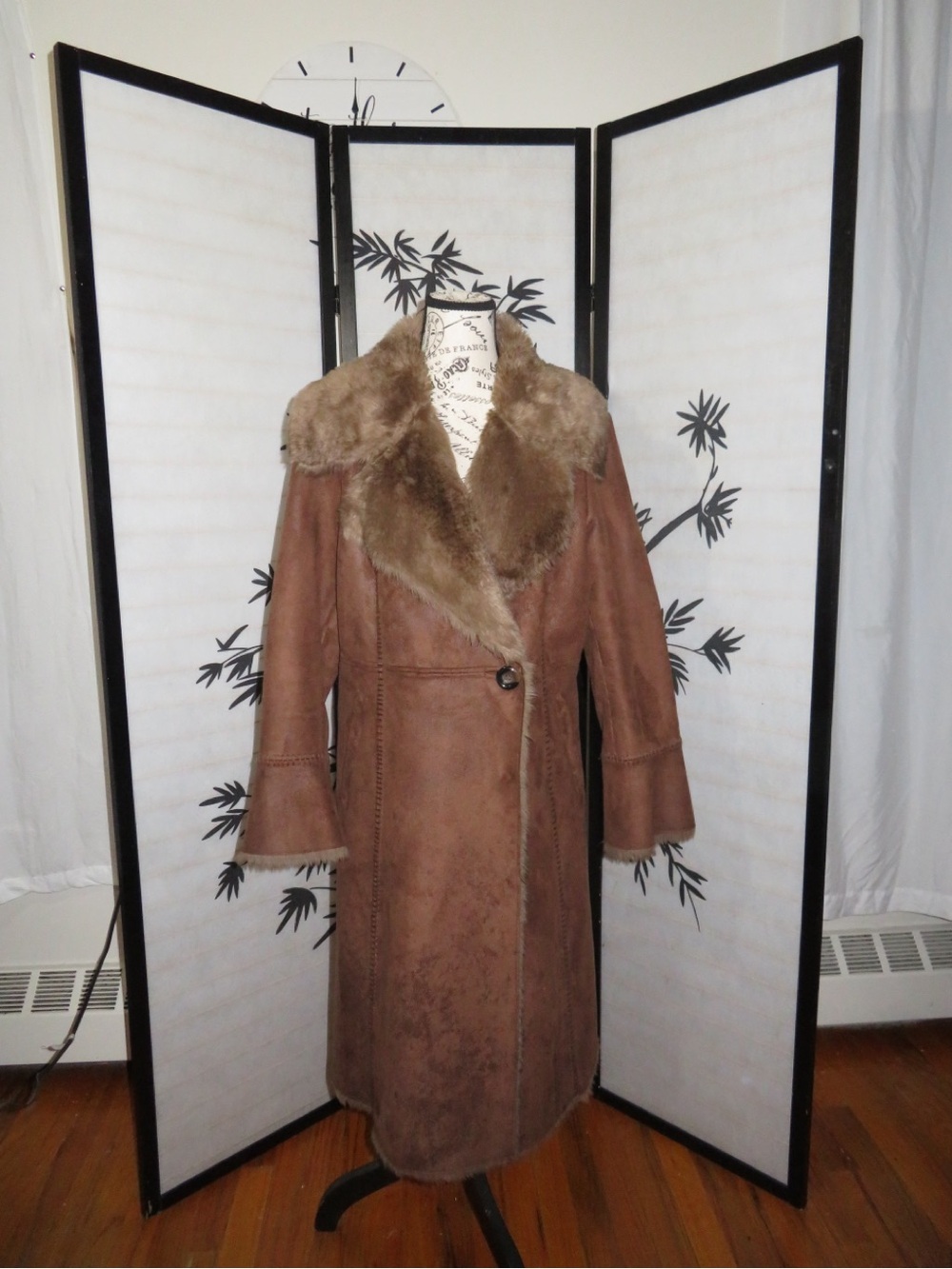 Jones New York Brown Faux Shearling Long Coat